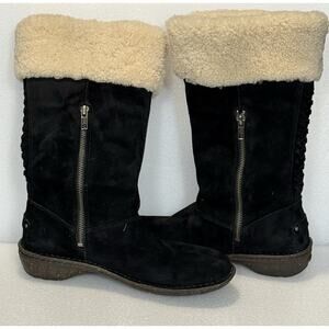 UGG Australia Karyn Black Suede Sheepskin Cuff Tall Boots US 8 1005449 Clean